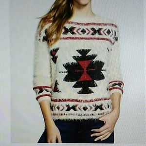 Everleigh Aztec Fuzzy high low hem Sweater size L